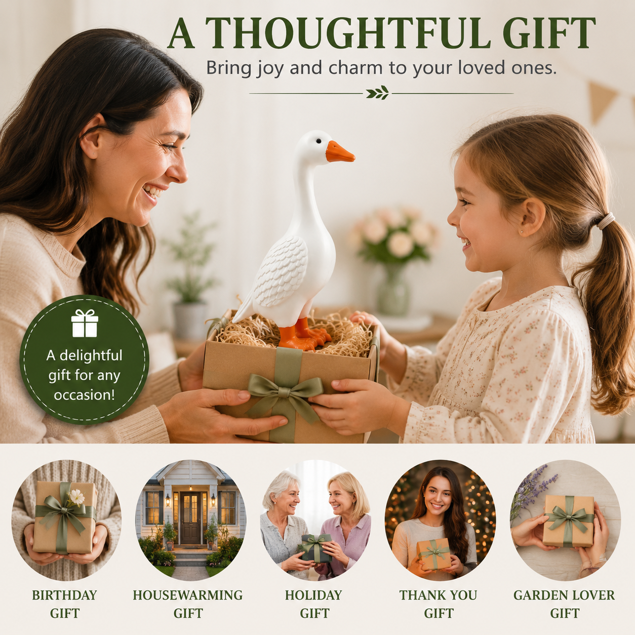 White Goose Garden Statue - Outdoor Home Decor Figurine for Patio Lawn, Farmhouse Accent & Unique Gift for Family Friends