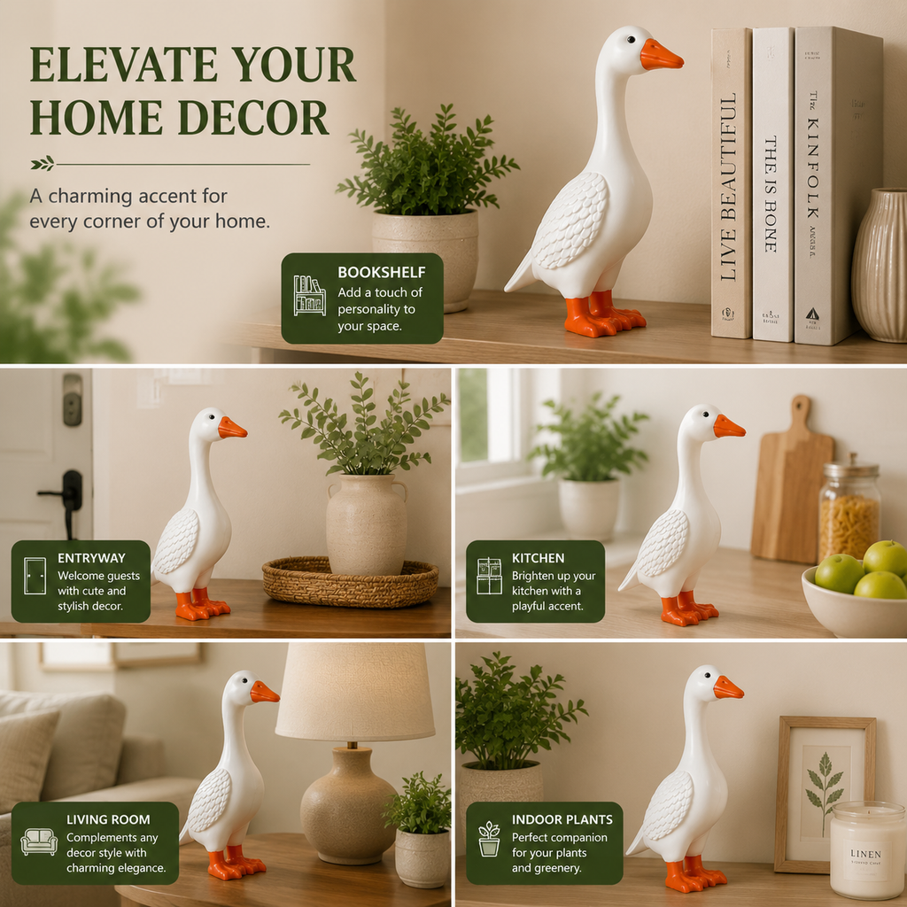 White Goose Garden Statue - Outdoor Home Decor Figurine for Patio Lawn, Farmhouse Accent & Unique Gift for Family Friends