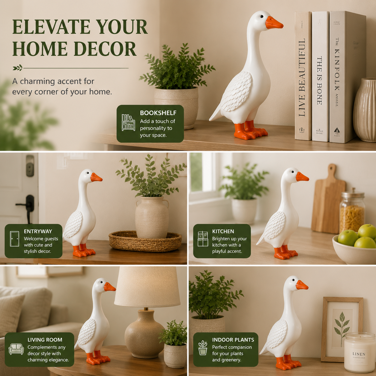 White Goose Garden Statue - Outdoor Home Decor Figurine for Patio Lawn, Farmhouse Accent & Unique Gift for Family Friends