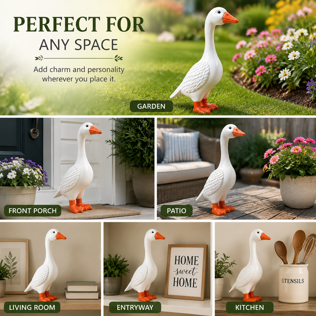 White Goose Garden Statue - Outdoor Home Decor Figurine for Patio Lawn, Farmhouse Accent & Unique Gift for Family Friends