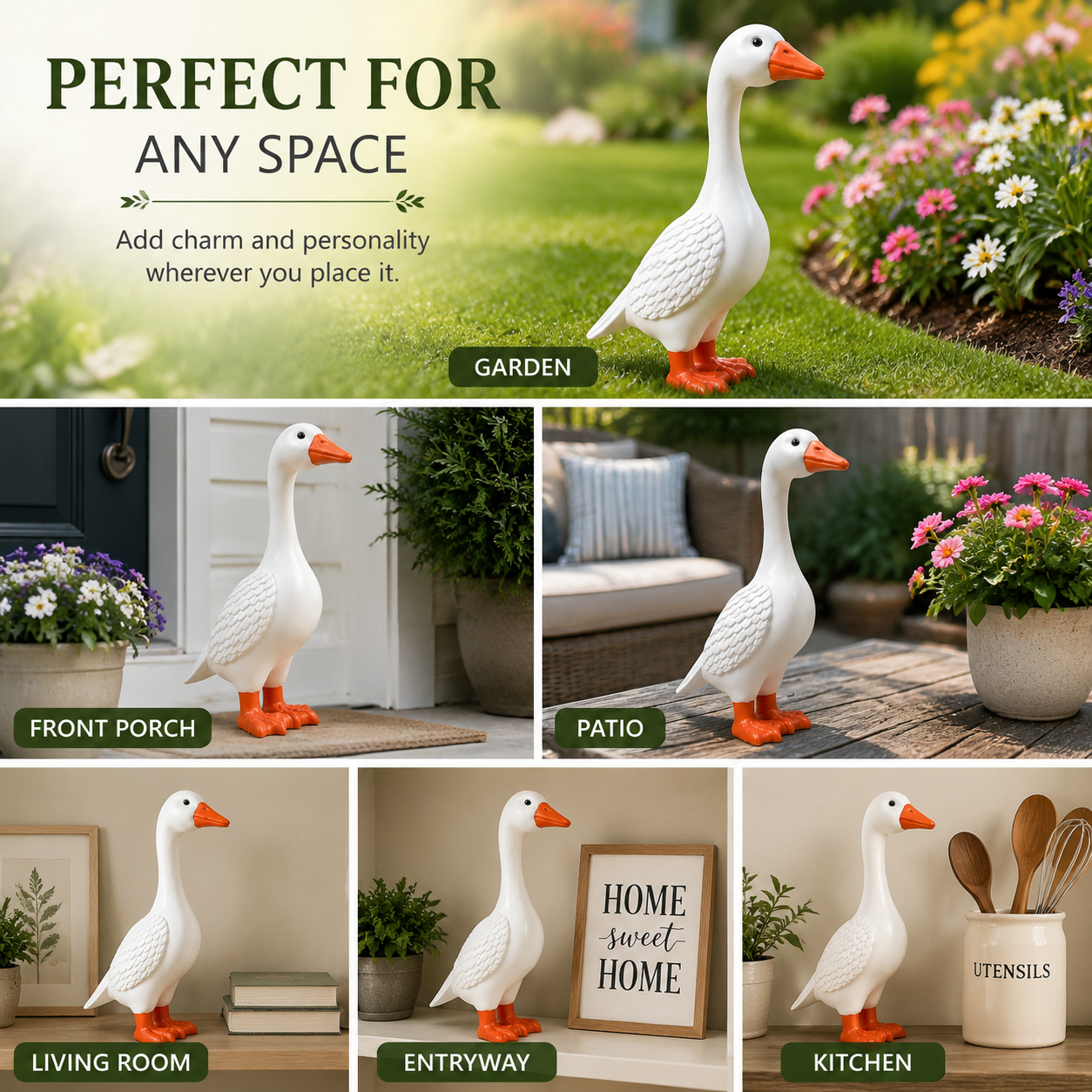 White Goose Garden Statue - Outdoor Home Decor Figurine for Patio Lawn, Farmhouse Accent & Unique Gift for Family Friends
