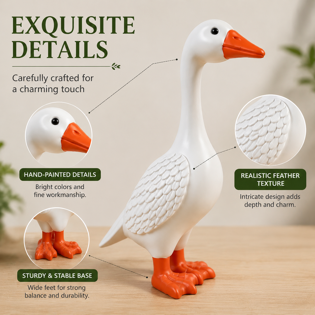 White Goose Garden Statue - Outdoor Home Decor Figurine for Patio Lawn, Farmhouse Accent & Unique Gift for Family Friends