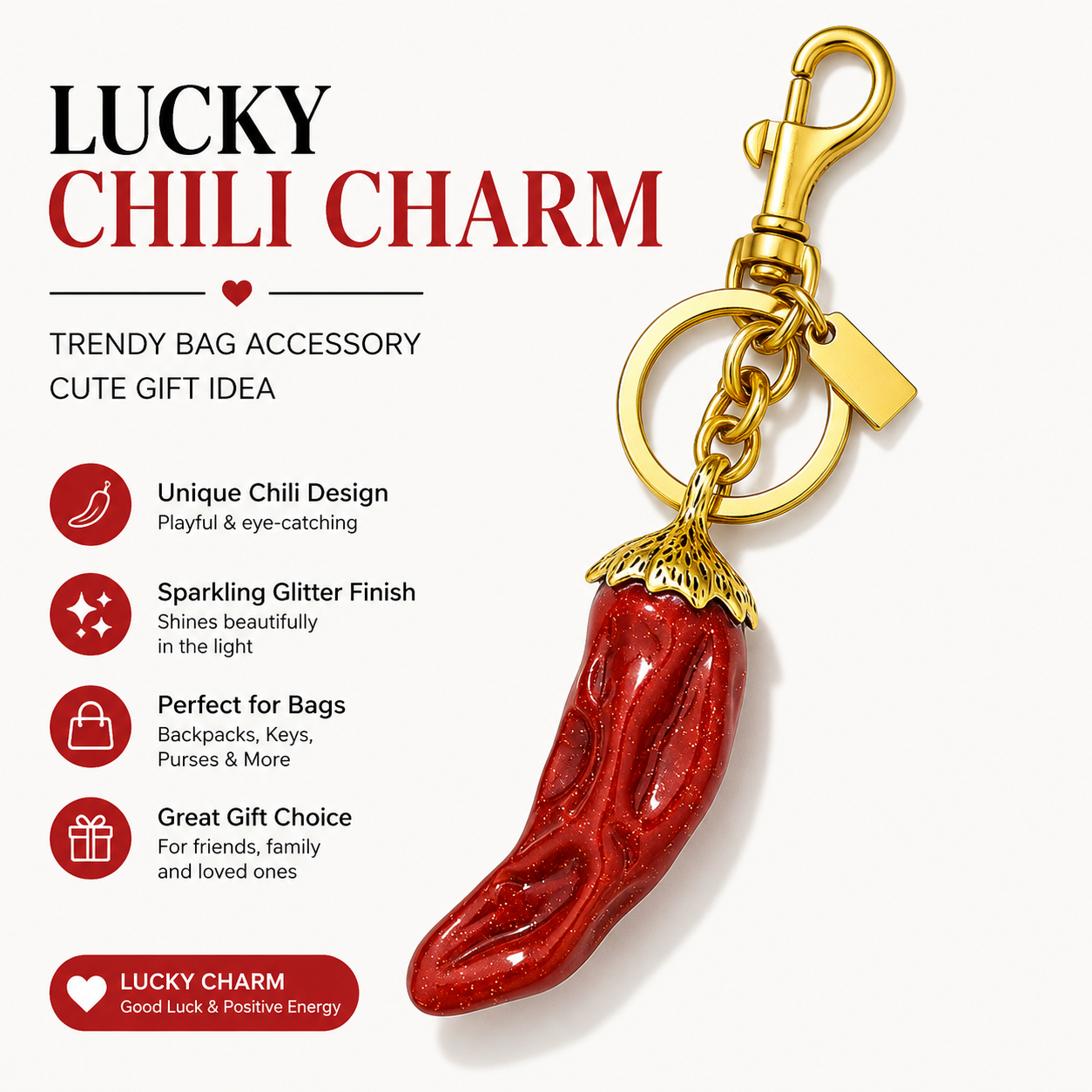 Cute Chili Pepper Bag Charm Keychain, Glitter Red Pepper Pendant, Trendy Handbag Decoration for Women & Girls