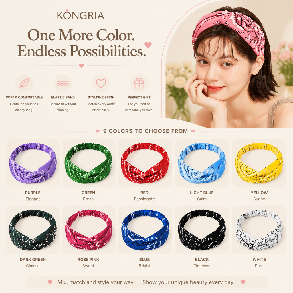 KONGRIA Vintage Bandana Headband – Stretch Twist Hair Band for Women