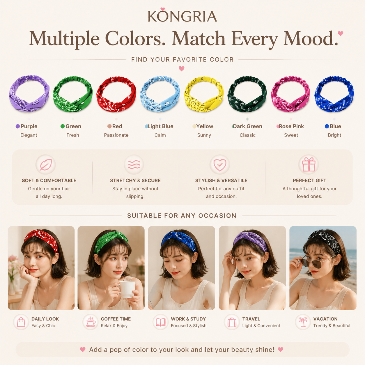 KONGRIA Vintage Bandana Headband – Stretch Twist Hair Band for Women