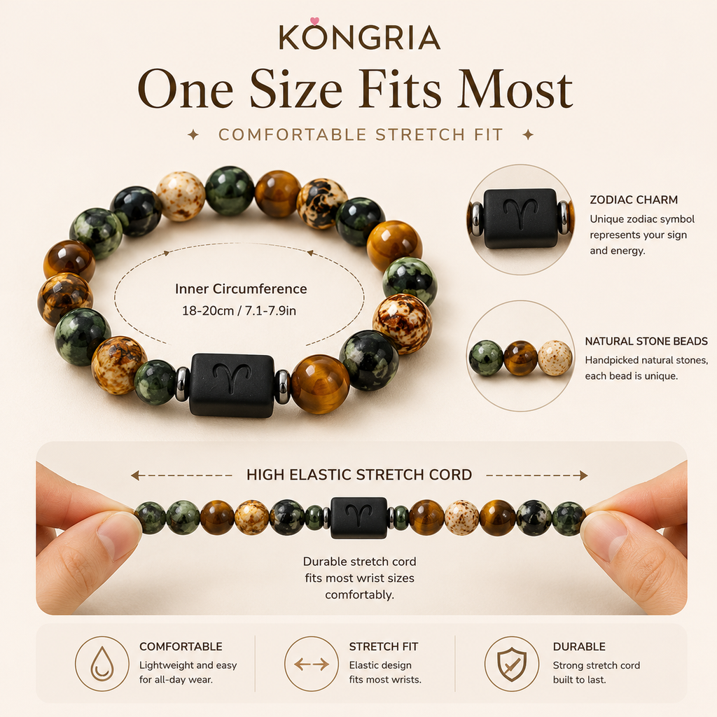 KONGRIA Zodiac Natural Stone Bracelet – 12 Zodiac Energy Beaded Bracelet