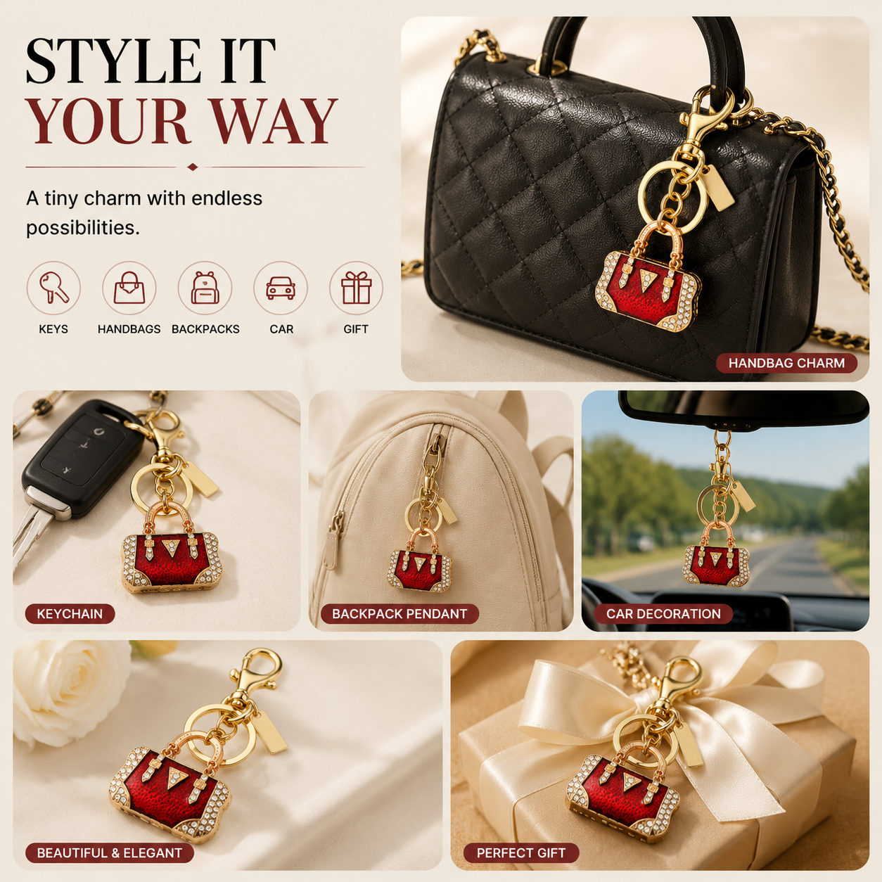 Luxury Mini Handbag Keychain, Rhinestone Purse Charm, Cute Bag Pendant Accessories for Women, Fashion Gift