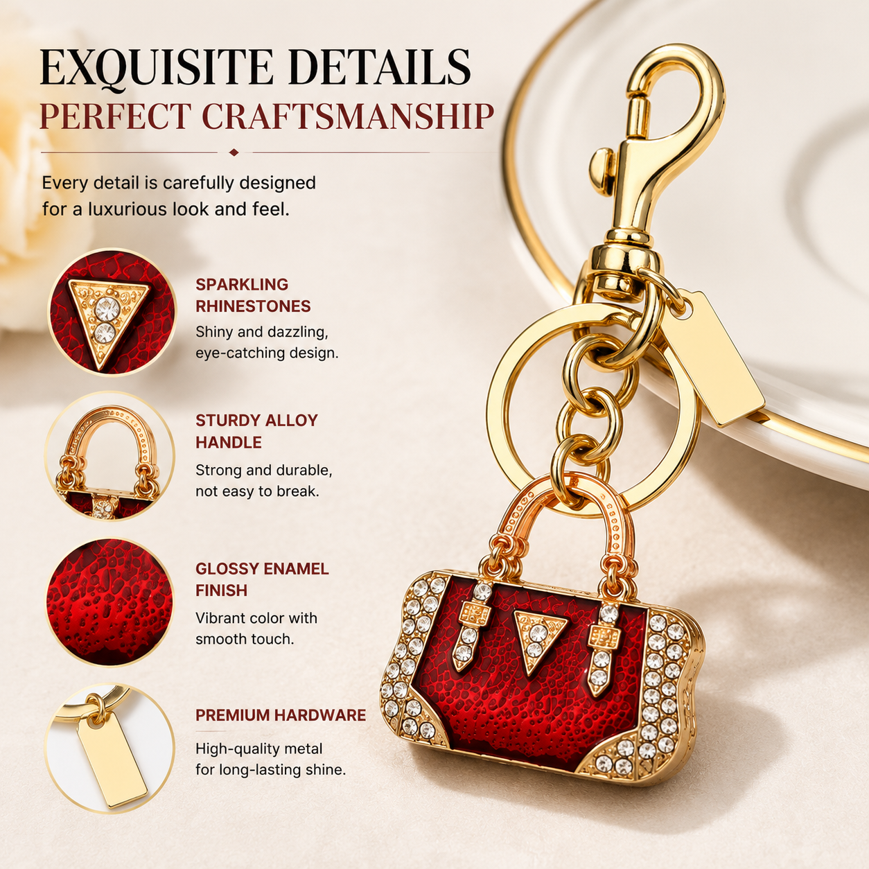 Luxury Mini Handbag Keychain, Rhinestone Purse Charm, Cute Bag Pendant Accessories for Women, Fashion Gift