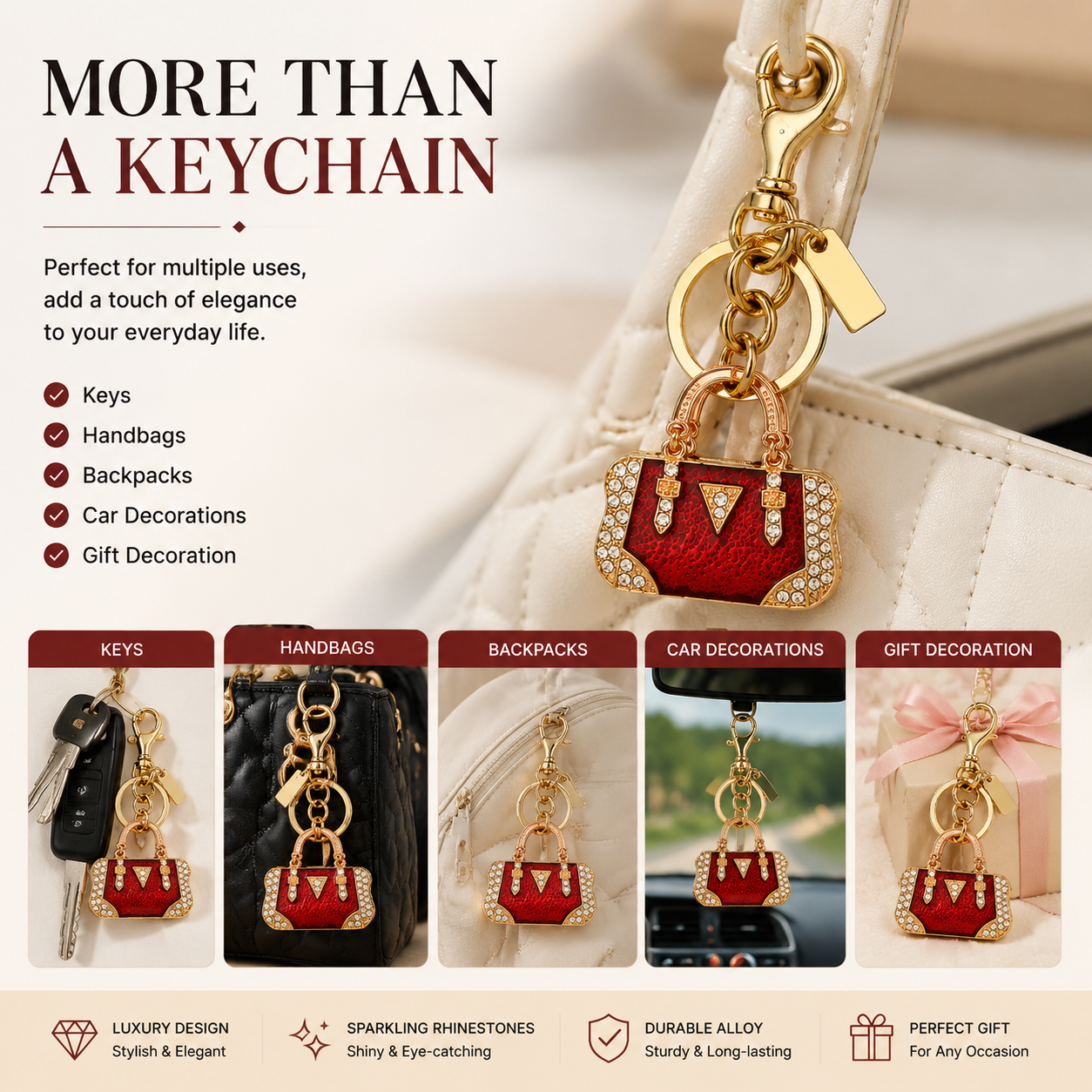 Luxury Mini Handbag Keychain, Rhinestone Purse Charm, Cute Bag Pendant Accessories for Women, Fashion Gift