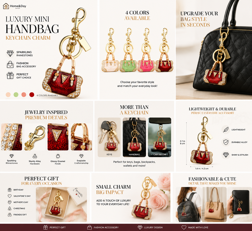 Luxury Mini Handbag Keychain, Rhinestone Purse Charm, Cute Bag Pendant Accessories for Women, Fashion Gift