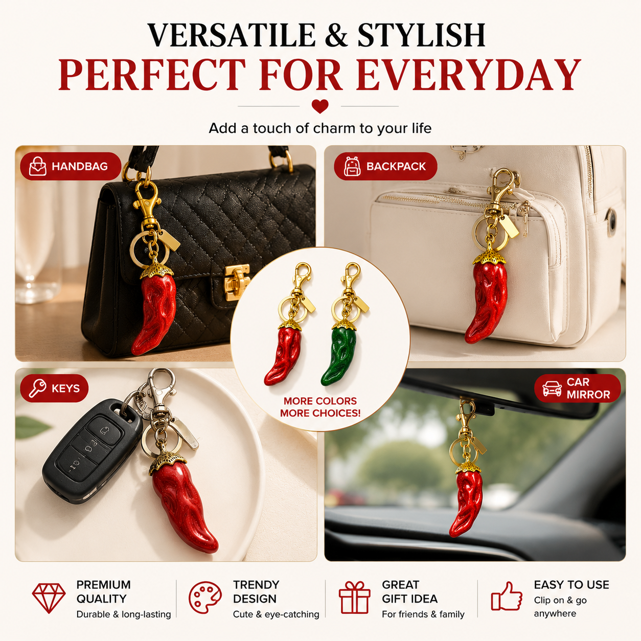 Cute Chili Pepper Bag Charm Keychain, Glitter Red Pepper Pendant, Trendy Handbag Decoration for Women & Girls