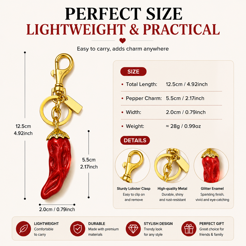 Cute Chili Pepper Bag Charm Keychain, Glitter Red Pepper Pendant, Trendy Handbag Decoration for Women & Girls