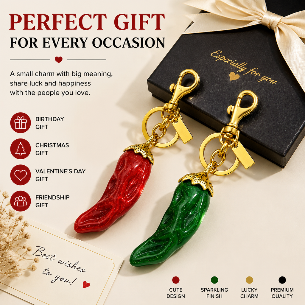 Cute Chili Pepper Bag Charm Keychain, Glitter Red Pepper Pendant, Trendy Handbag Decoration for Women & Girls