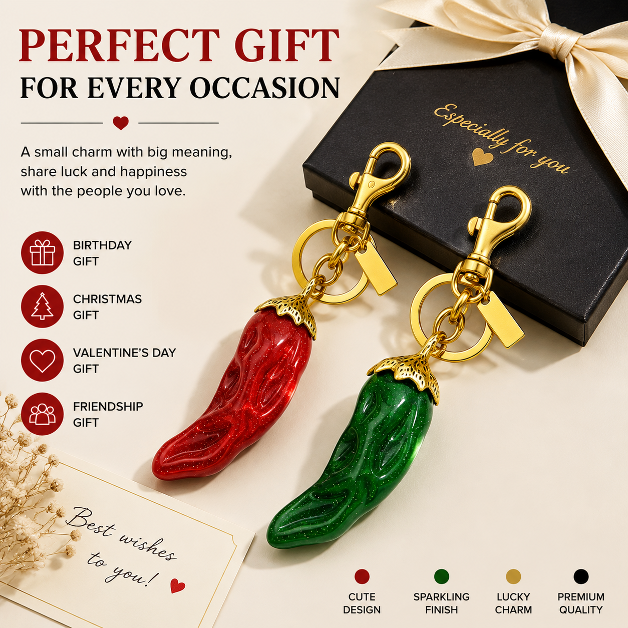 Cute Chili Pepper Bag Charm Keychain, Glitter Red Pepper Pendant, Trendy Handbag Decoration for Women & Girls