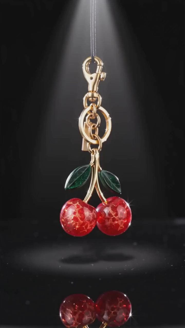 Sparkling Crystal Cherry Keychain Charm, Cute Fruit Bag Charm Pendant, Trendy Purse Accessories for Women, Aesthetic Gift for Birthday & Party