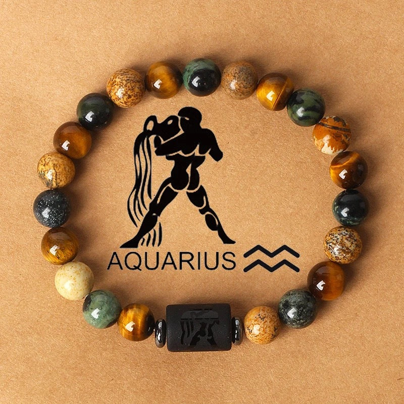 KONGRIA Zodiac Natural Stone Bracelet – 12 Zodiac Energy Beaded Bracelet