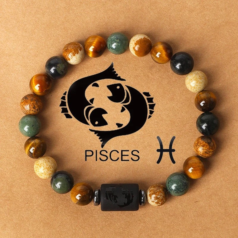 KONGRIA Zodiac Natural Stone Bracelet – 12 Zodiac Energy Beaded Bracelet