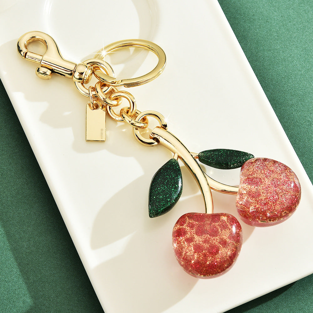 Sparkling Crystal Cherry Keychain Charm, Cute Fruit Bag Charm Pendant, Trendy Purse Accessories for Women, Aesthetic Gift for Birthday & Party